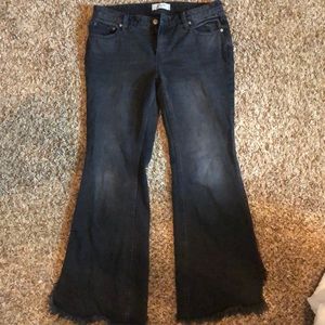 Free People Black Denim Wide Leg Jeans